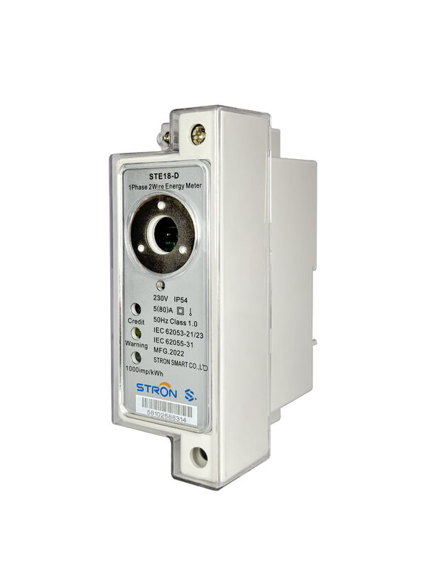 IP54 DIN-rail eenfasige prepaidmeter die PLC, LoRa, RF en tweedraads protocollen ondersteunt. Klasse 1 Nauwkeurigheidsklasse. Geoptimaliseerd voor en Elektrische meter kalibratie.