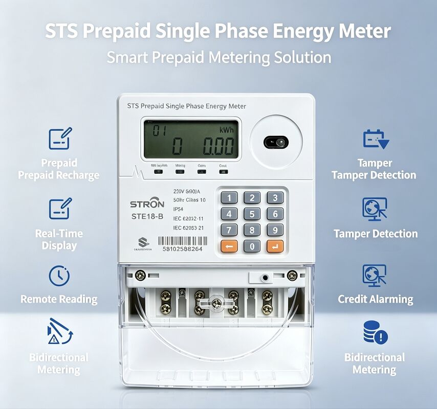 Smart Prepaid Electricity Meter Dual Source Lora RF featuring STS standard compliance and integrated keypad for easy recharge and consumption data display