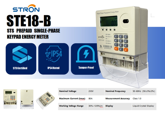 Eénfasige prepaid elektriciteitsmeter IP45 anti-tamper voor afstandsstroombeheer
