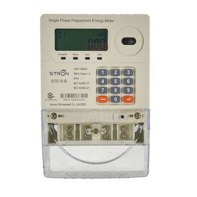 Stron STE18-B Prepaid Enkelfase Twee Draads Slimme Energiemeter met IP54 Waterdicht LCD Display Klasse I Nauwkeurigheid LORA-RF 230V 60A